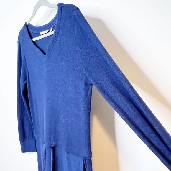 Soft Surroundings Easy Living Blue Fuzzy V Neck Long Sleeve Sweater Dress Size S - Picture 4 of 8